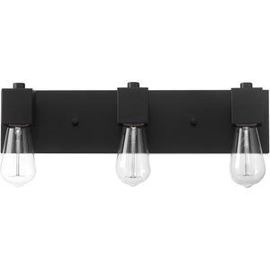 Globe Electric 51634 Dakota 5-Piece All-in-One Bathroom Set 3 Vanity Light with Seeded Glass Shades, Bar, Toilet Paper Holder, Towel Ring, Robe Hook, Matte Black(Matte Black  Trento)