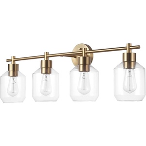 Globe Electric 52083 Cannes 4-Light Vanity Light, Matte Brass, Opal Glass Shades, Bulb Not Included(Cannes (4-Light))