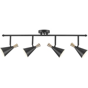Globe Electric 59980 Aurora 4-Light Track Lighting, Matte Black, Brass Accents