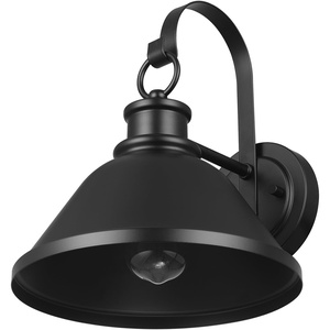 Globe Electric 60000011 1-Light Outdoor Wall Sconce, Matte Black, 10″ Warehouse Shade, Gooseneck Stem, Porch Light, Wall Lighting, Patio Décor