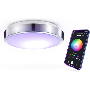 Globe Electric 60839 Wi-Fi Smart 11″ Flush Mount Ceiling Light, Brushed Nickel, No Hub Required, Voice Activated, Energy Star, 16 W, Multicolor Changing RGB, White 2000K – 5000K, 1120 Lumens, 80 CRI(Brushed Nickel)