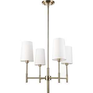 Globe Electric 61255 Ronnie 4-Light Chandelier, Brass, White Fabric Shades, Bulb Not Included