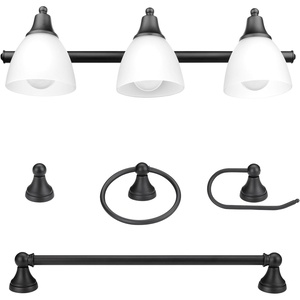 Globe Electric 63000104 3-Piece Bath Accessories, Satin Nickel Finish, 15″ 2-Light Vanity Light, Alabaster Glass Shades, Toilet Paper Holder, Towel Ring, Bathroom Décor, Home Essentials(Oil-Rubbed Bronze)