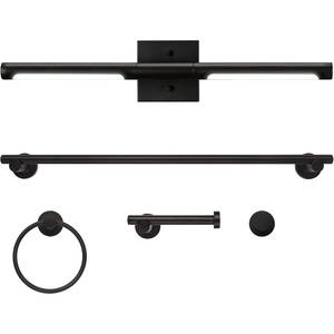 Globe Electric 63000104 3-Piece Bath Accessories, Satin Nickel Finish, 15″ 2-Light Vanity Light, Alabaster Glass Shades, Toilet Paper Holder, Towel Ring, Bathroom Décor, Home Essentials(Black  LED)