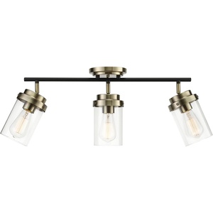 Globe Electric 64000045 24″ 3-Light Track Lighting, Pewter, Clear Glass Shades, Ceiling Light, Pivot Shade, 3 Bulb, Kitchen Lights, E26 Socket(Antique Brass  Black)