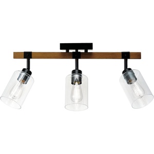 Globe Electric 64000045 24″ 3-Light Track Lighting, Pewter, Clear Glass Shades, Ceiling Light, Pivot Shade, 3 Bulb, Kitchen Lights, E26 Socket(Faux Wood)