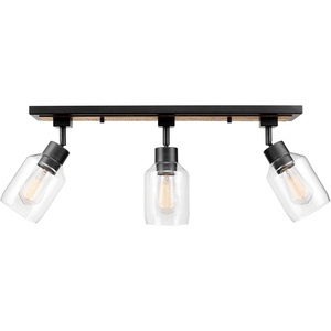 Globe Electric 64000045 24″ 3-Light Track Lighting, Pewter, Clear Glass Shades, Ceiling Light, Pivot Shade, 3 Bulb, Kitchen Lights, E26 Socket(Matte Black  Faux Wood)
