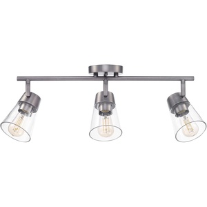 Globe Electric 64000045 24″ 3-Light Track Lighting, Pewter, Clear Glass Shades, Ceiling Light, Pivot Shade, 3 Bulb, Kitchen Lights, E26 Socket(Metalic Grey)