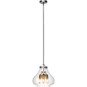 Globe Electric 65113 3-Light Pendant with Clear Glass Shade, 12″, Brushed Steel Finish(3 Light)