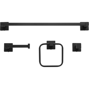 Globe Electric 65562 Dakota 4-Piece Bathroom Hardware Accessory Kit, Matte Brass, Towel Bar, Towel Ring, Robe Hook, Toilet Paper Holder(Black  Dakota)