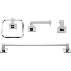 Globe Electric 65562 Dakota 4-Piece Bathroom Hardware Accessory Kit, Matte Brass, Towel Bar, Towel Ring, Robe Hook, Toilet Paper Holder(Chrome  Finn)
