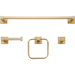 Globe Electric 65562 Dakota 4-Piece Bathroom Hardware Accessory Kit, Matte Brass, Towel Bar, Towel Ring, Robe Hook, Toilet Paper Holder(Gold  Dakota)