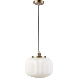 Globe Electric 65842 1-Light Pendant Lighting, Matte Brass, Frosted Ribbed Glass Shade