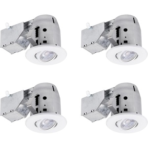 Globe Electric 90718 3″ LED IC Rated Swivel Round Trim Recessed Lighting Kit 4-Pack, White Finish, Easy Install Push-N-Click Clips, Bulbs Included, 3.25″ Hole Size, 400 Lumen(4″ White Round Swivel)