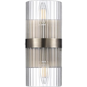 Globe Electric 91005858 Halley 2 Light 11″ Tall Wall Sconce with Ribbed Glass Shades – Matte Brass