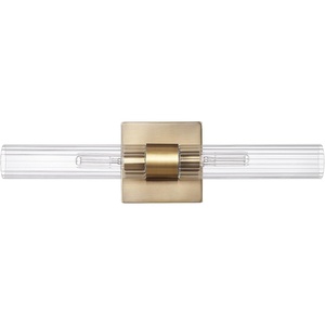 Globe Electric 91005992 Richter 2 Light 18″ Wide Bath Bar with Ribbed Glass Shades – Matte Brass