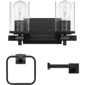 Globe Electric 91007782 Dakota 2 Light 13″ Wide Vanity Light with Towel Ring and Toilet Paper Holder – Matte Black