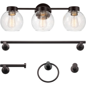 Globe Electric 91009582 Thalia Bathroom Vanity Set – 3 Light 24″ Wide Vanity Light, Towel Bar, Robe Hook, Toilet Paper Holder, and Towel Ring Included – Satin