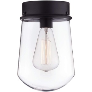 Globe Electric Edelman 1-Light Outdoor Indoor Flush Mount Ceiling Light, Matte Black, Clear Glass Shade 44268