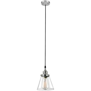 Globe Electric Parker 1-Light Plug-in or Hardwire Pendant Light, Chrome, Clear Glass Shade, 15ft Black Fabric Cord, in-Line On/Off Switch,60713