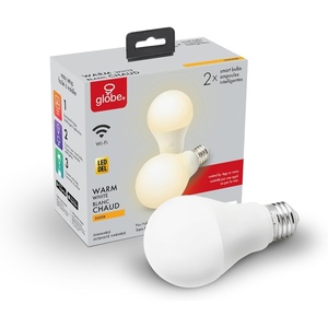 Globe Electric Wi-Fi Smart 10W LED Bulb, Multicolor RGB + Tunable White 2000K–5000K, A19 Shape, E26 Base, App + Voice Control, No Hub Required, 34212(Warm White)