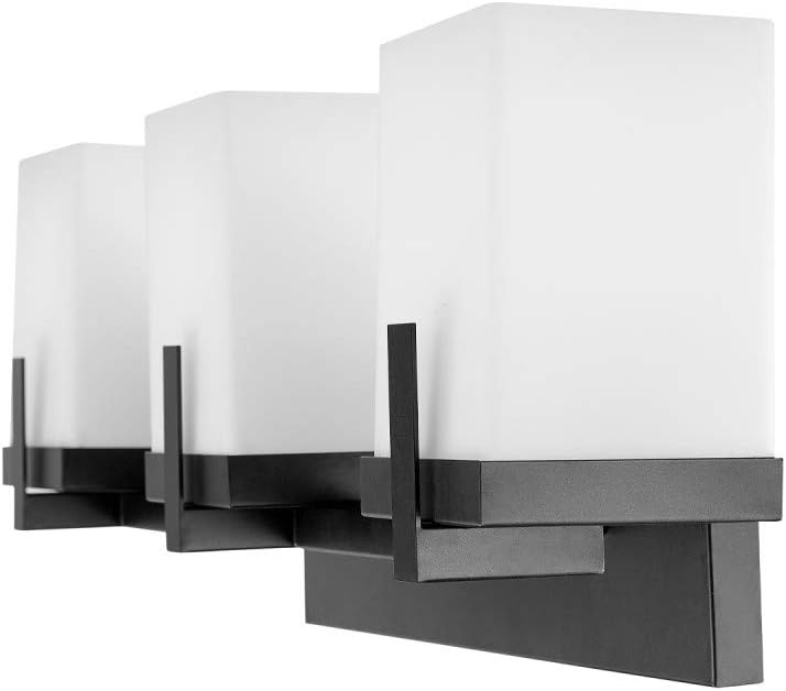 image:imageGLOBE Electric 51246 Helena 3Light Vanity Light Dark Bronze Square OffWhite Frosted Glass Shades
