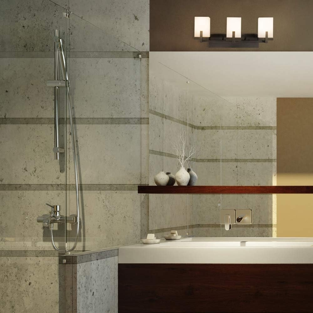 image:imageGLOBE Electric 51246 Helena 3Light Vanity Light Dark Bronze Square OffWhite Frosted Glass Shades