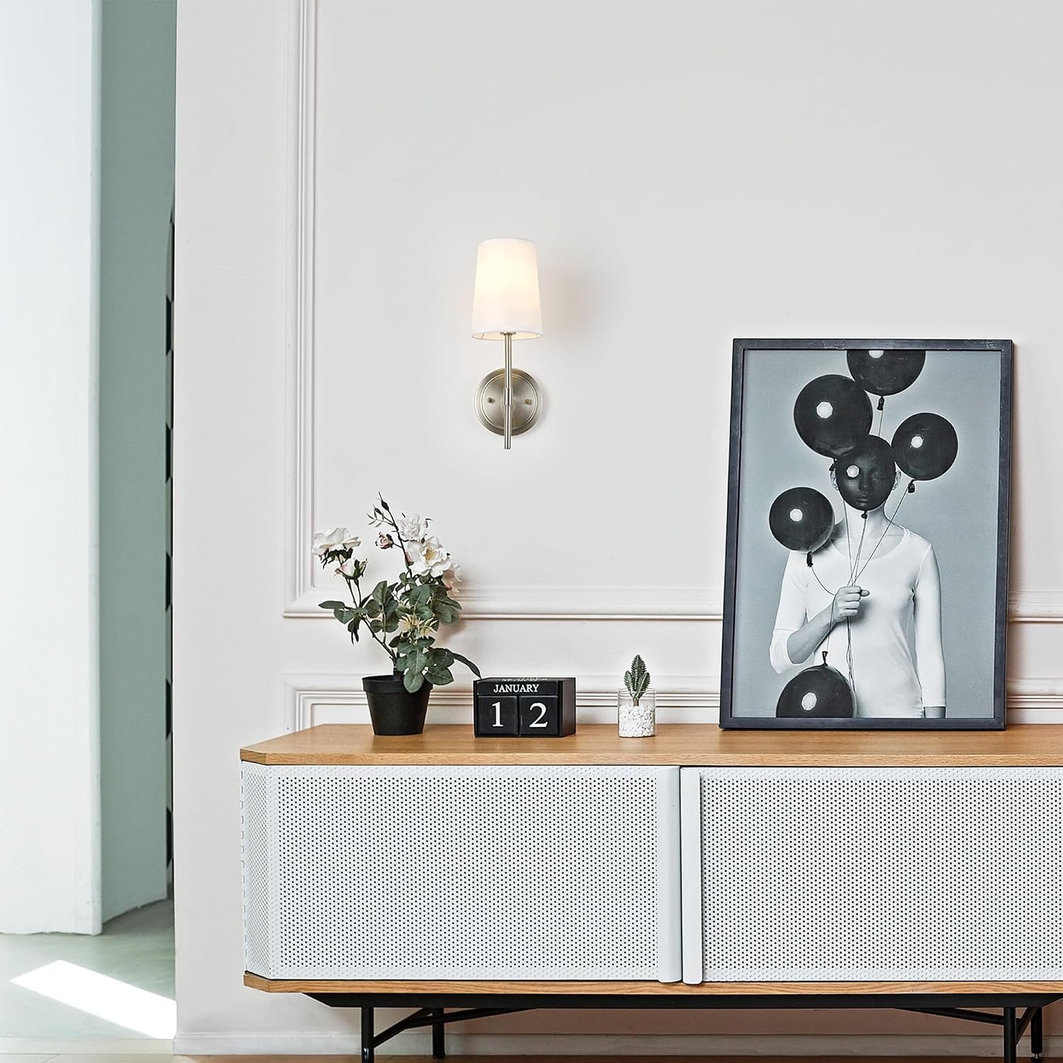 image:imageGLOBE Electric 51858 Clarissa 1Light Wall Sconce Brushed Nickel White Fabric Shade Bulb Not Included Pack of 4