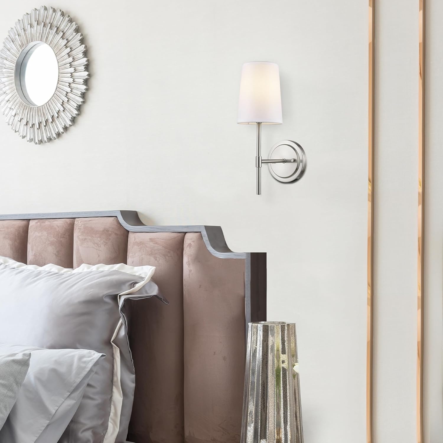 image:imageGLOBE Electric 51858 Clarissa 1Light Wall Sconce Brushed Nickel White Fabric Shade Bulb Not Included Pack of 4