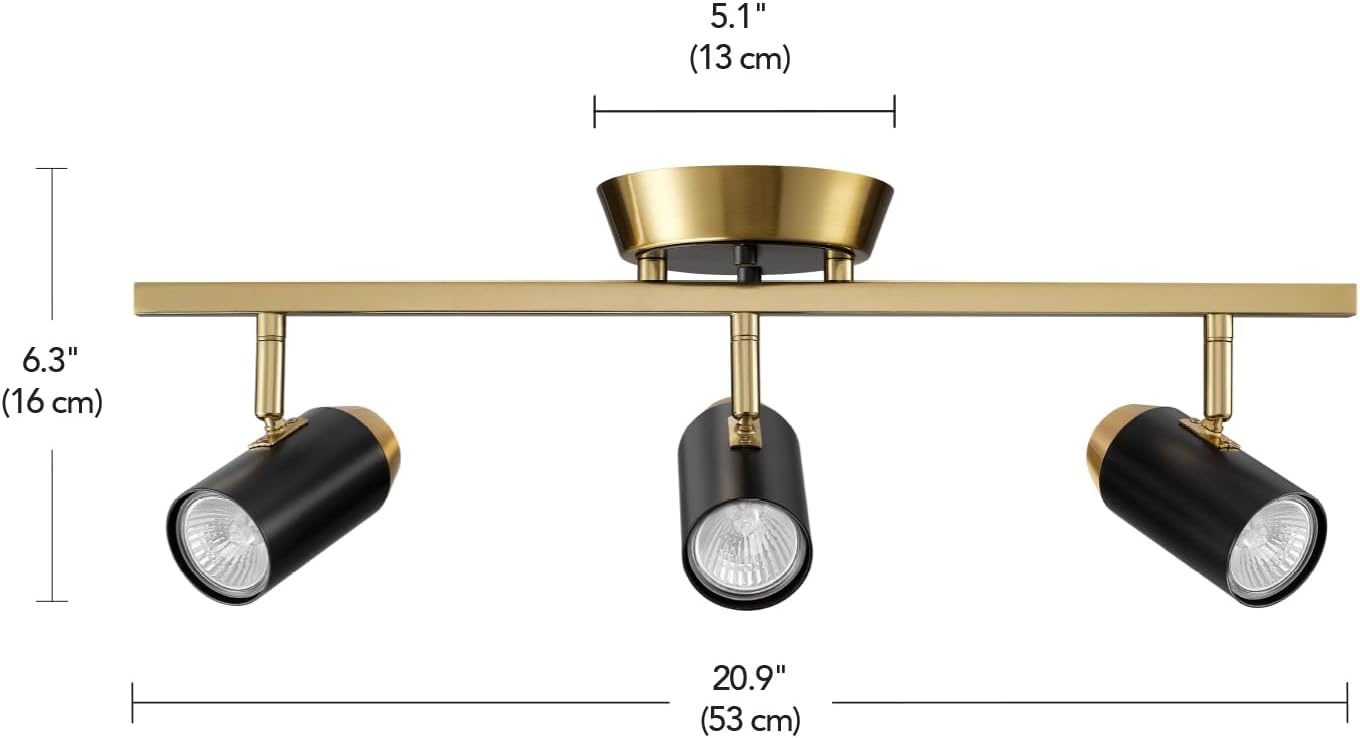 image:imageGlobe Electric 3Light Track Lighting Adjustable Heads Matte Brass with Black Accents 21Inch Dimmable Track Bar for Modern Kitchen amp Ceiling Lighting