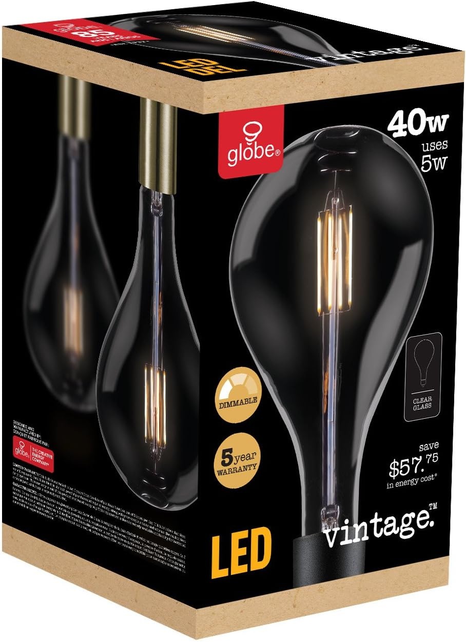 image:imageGlobe Electric 40W Equivalent Soft White 2200K Oversized Vintage Style Dimmable LED Incandescent Light Bulb E26 Base 500 Lumens 3068540W Oval