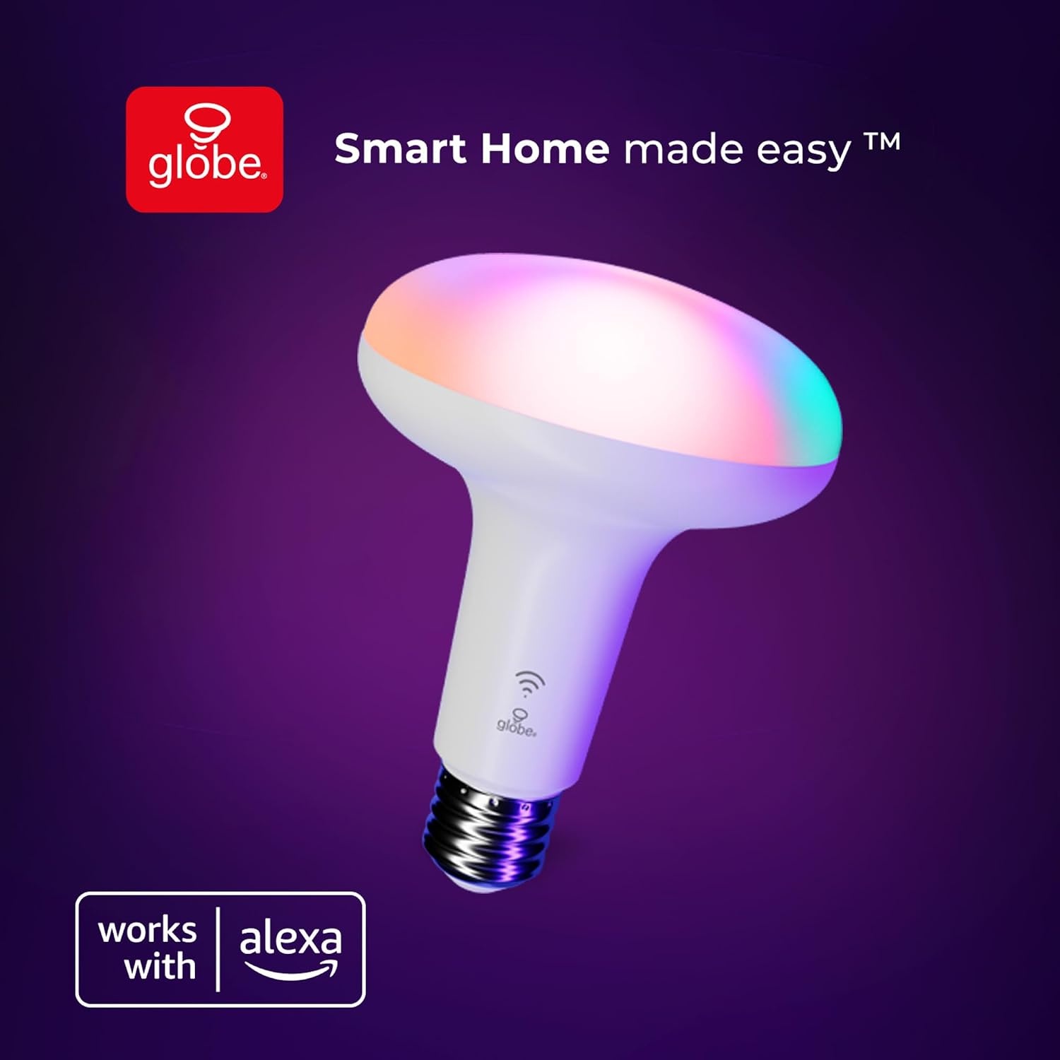 image:imageGlobe Electric 50594 Works with Alexa Only WiFi Smart Multicolor Changing RGB Tunable White Frosted LED Light Bulb Voice Activated 2000K 5000K BR30 Shape E26 Base 85W Energy Star