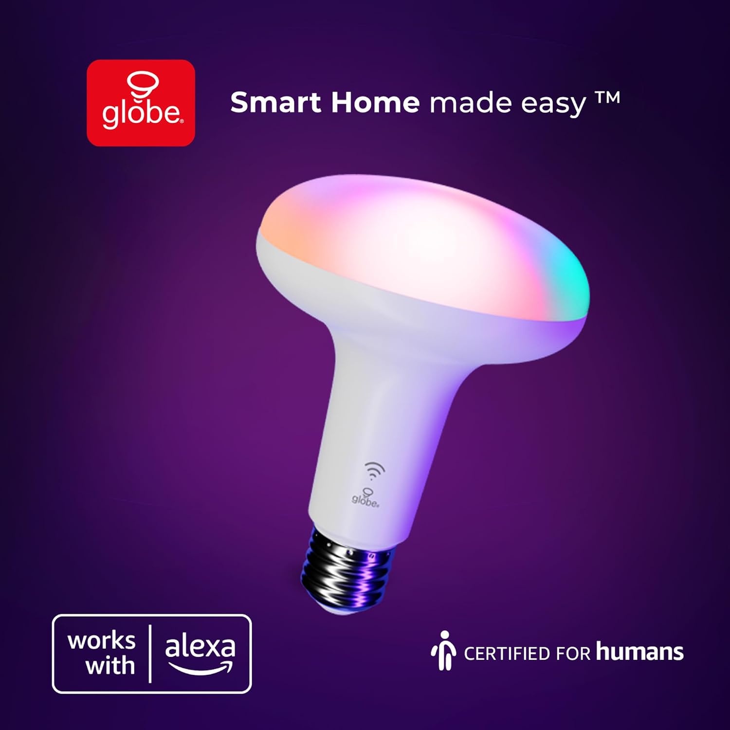 image:imageGlobe Electric 50594 Works with Alexa Only WiFi Smart Multicolor Changing RGB Tunable White Frosted LED Light Bulb Voice Activated 2000K 5000K BR30 Shape E26 Base 85W Energy Star