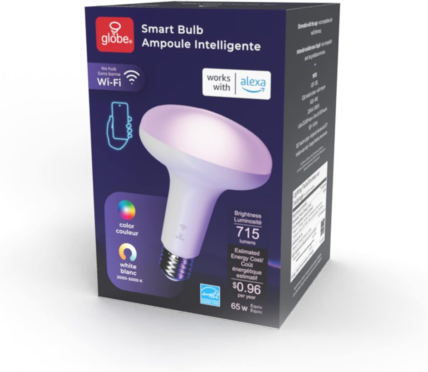 image:imageGlobe Electric 50594 Works with Alexa Only WiFi Smart Multicolor Changing RGB Tunable White Frosted LED Light Bulb Voice Activated 2000K 5000K BR30 Shape E26 Base 85W Energy Star