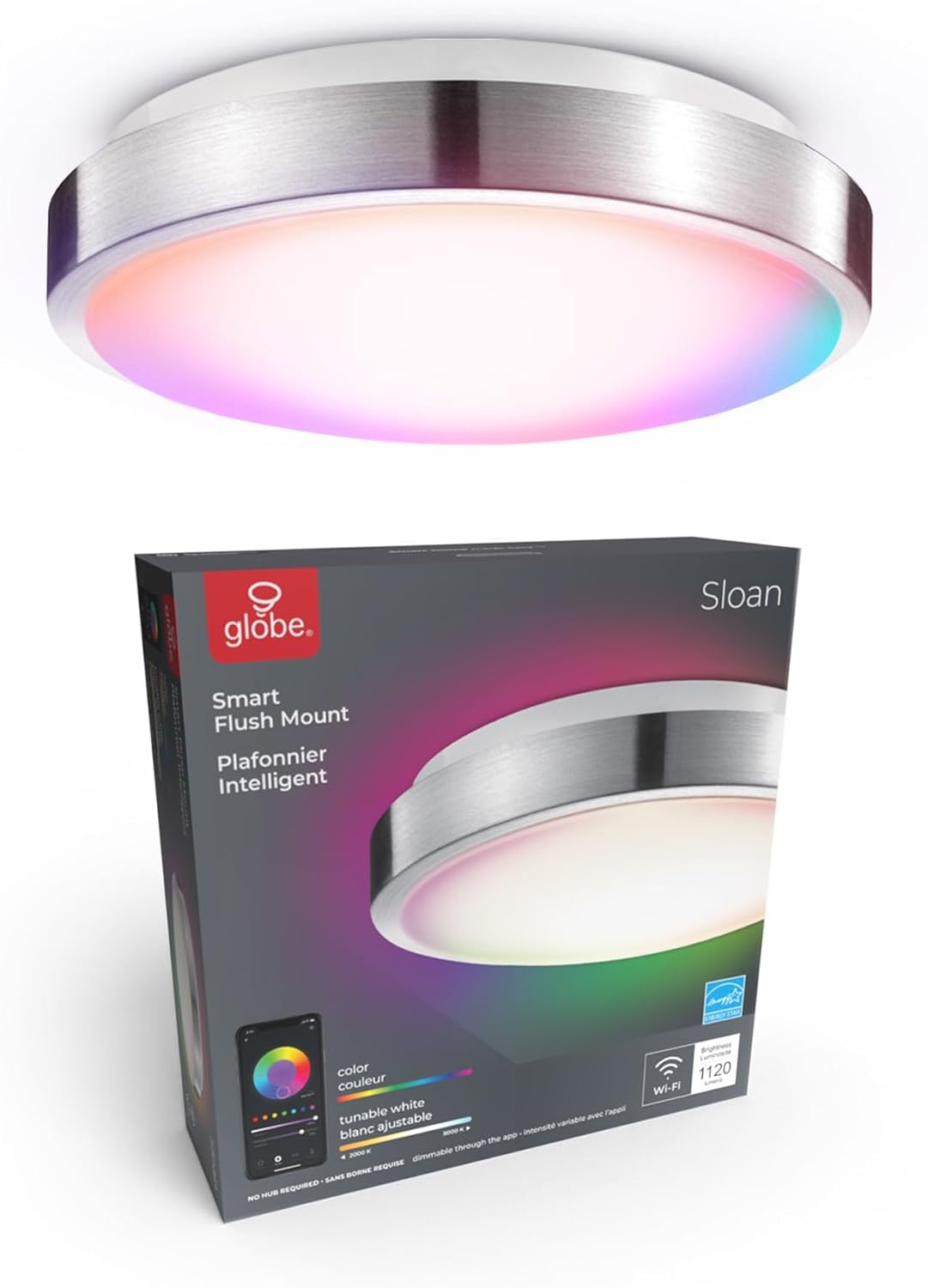 image:imageGlobe Electric 57503 WiFi Smart 4Light 28W LED Track Lighting Matte Black No Hub Required Voice Activated Multicolor Changing RGB Tunable White 2000K 5000K 1600 Lumen 50000 Hours 80 CRIBrushed Nickel