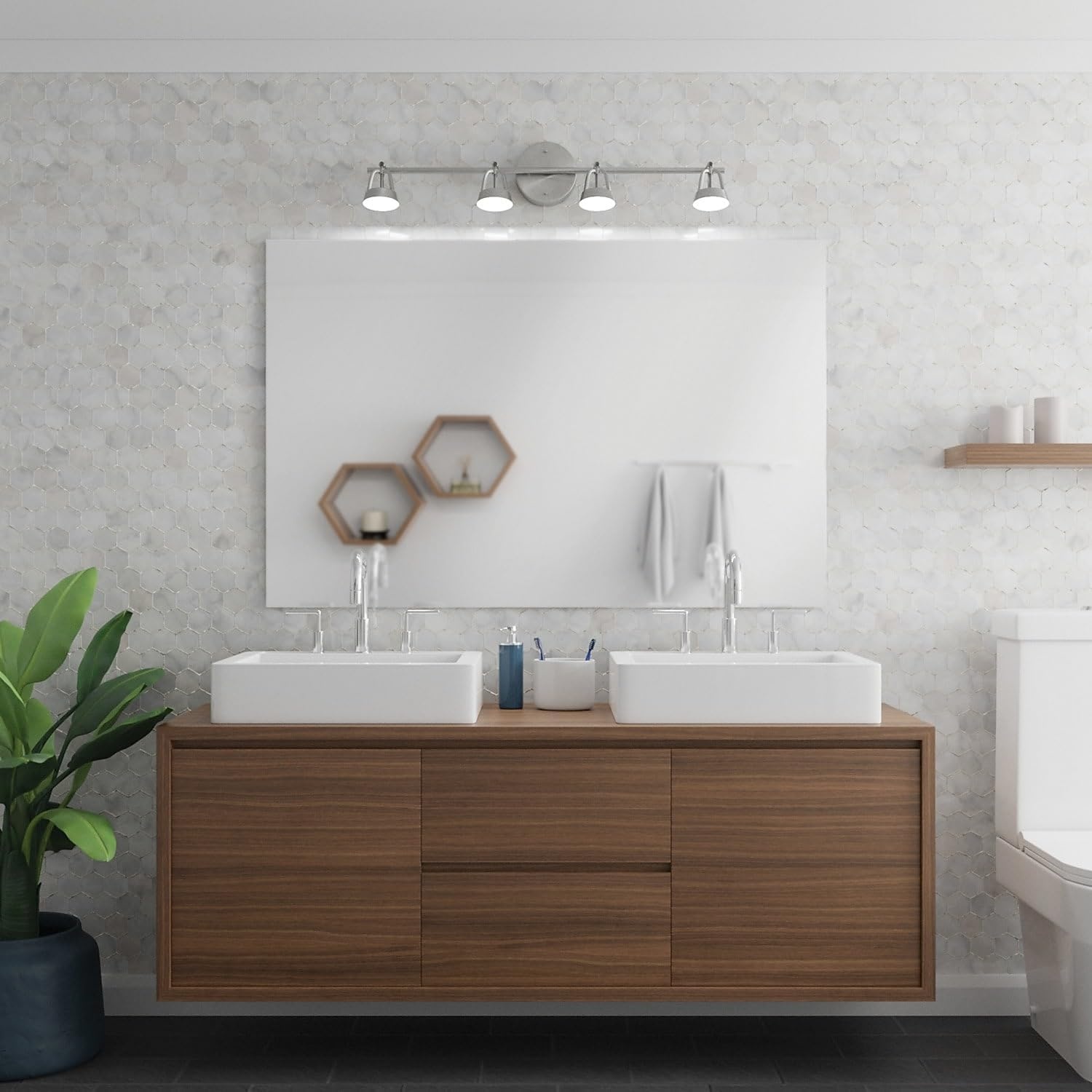 image:imageGlobe Electric 59429 WiFi Smart 4Light LED Track Lighting Brushed Nickel No Hub Required Voice Activated 28 W Multicolor Changing RGB Tunable White 2000K 5000K 1600 Lumens 80 CRI