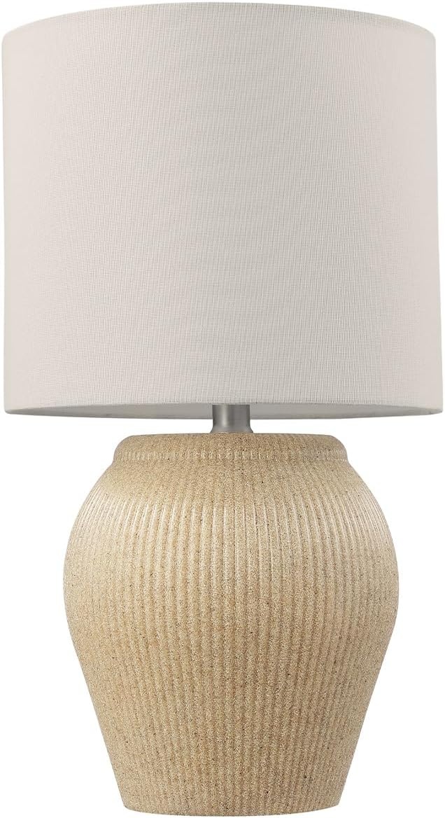 image:imageGlobe Electric 61000049 18 Ceramic Table Lamp Soft Beige Finish Textured Base White Linen Shade OnOff Rotary Switch on Socket Modern Light for Living Room Bedroom or Kitchen