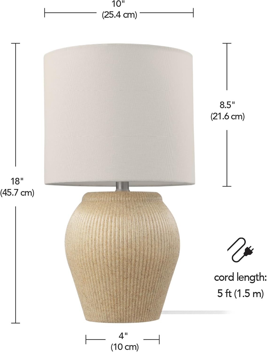 image:imageGlobe Electric 61000049 18 Ceramic Table Lamp Soft Beige Finish Textured Base White Linen Shade OnOff Rotary Switch on Socket Modern Light for Living Room Bedroom or Kitchen