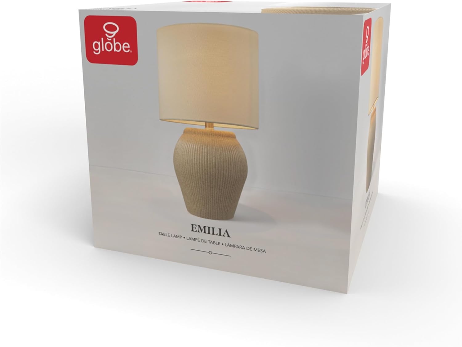 image:imageGlobe Electric 61000049 18 Ceramic Table Lamp Soft Beige Finish Textured Base White Linen Shade OnOff Rotary Switch on Socket Modern Light for Living Room Bedroom or Kitchen
