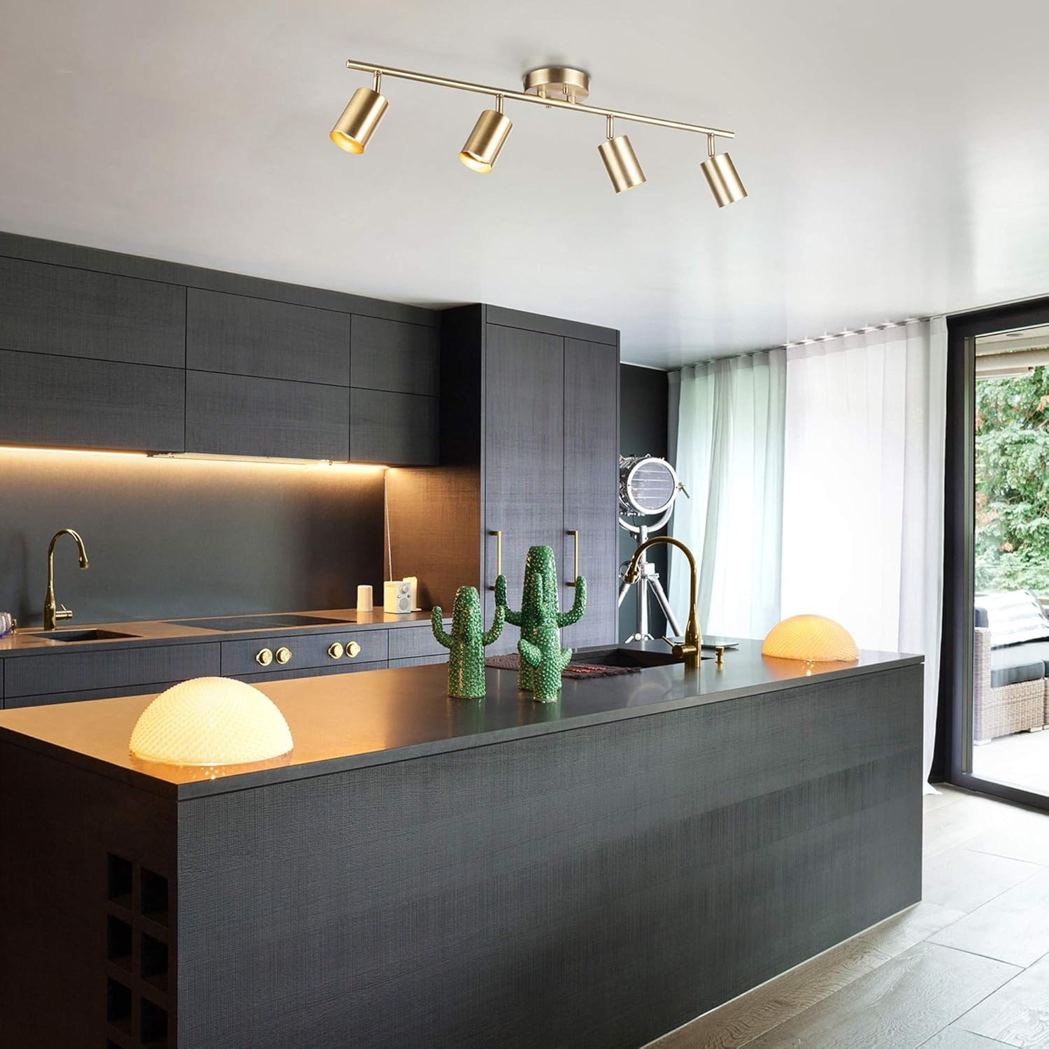 image:imageGlobe Electric 64000012 30 4Light Track Lighting Matte Black Ceiling Light Vintage Kitchen Lights Bulb Not IncludedMatte Brass Pratt