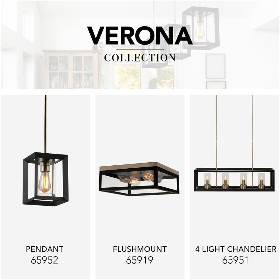 image:imageGlobe Electric 65952 Verona 1Light Pendant Dark Bronze Antique Brass Accents Clear Glass Shade