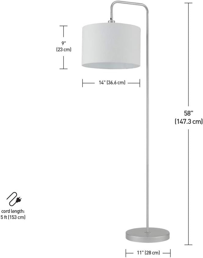 image:imageGlobe Electric 67396 Barden 58 Floor Lamp Silver White Fabric Shade OnOff Socket Rotary Switch