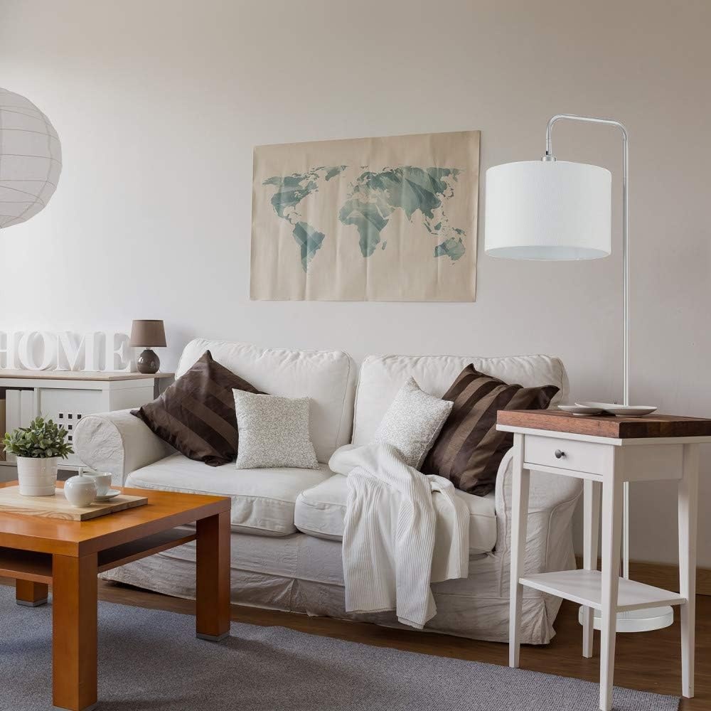 image:imageGlobe Electric 67396 Barden 58 Floor Lamp Silver White Fabric Shade OnOff Socket Rotary Switch