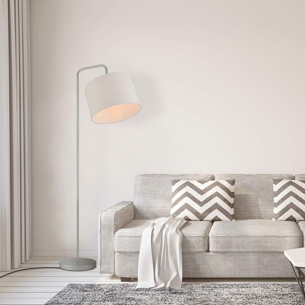 image:imageGlobe Electric 67396 Barden 58 Floor Lamp Silver White Fabric Shade OnOff Socket Rotary Switch