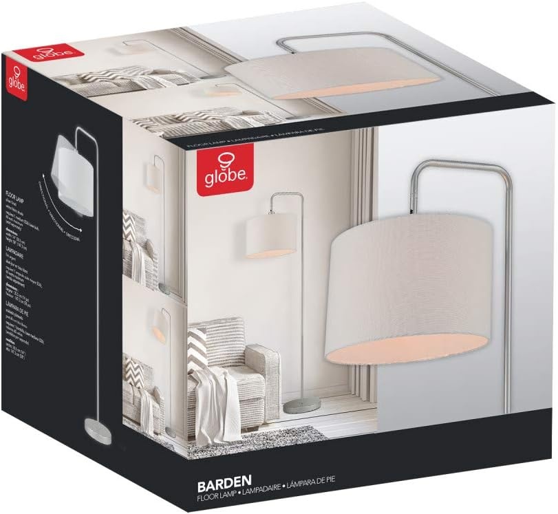 image:imageGlobe Electric 67396 Barden 58 Floor Lamp Silver White Fabric Shade OnOff Socket Rotary Switch