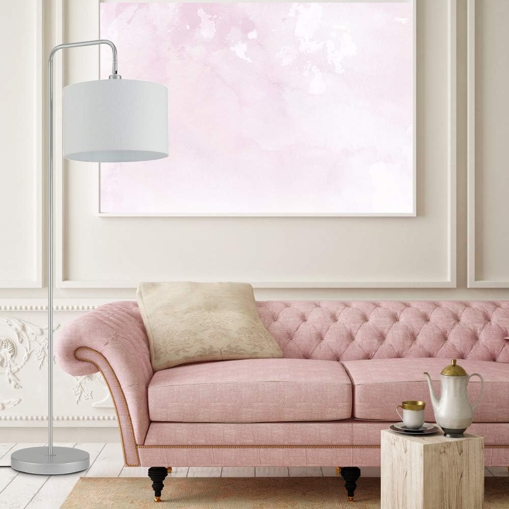 image:imageGlobe Electric 67396 Barden 58 Floor Lamp Silver White Fabric Shade OnOff Socket Rotary Switch