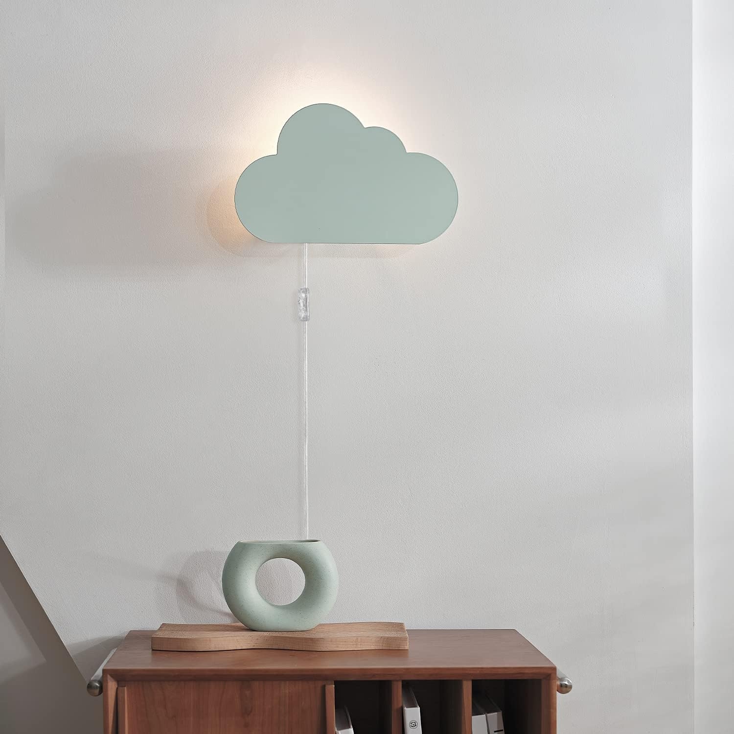image:imageGlobe Electric Nimbus 1Light Floating Cloud Plugin Wall Sconce Matte Mint 6ft Clear Cord Inline OnOff Rocker Switch Bulb Not Included