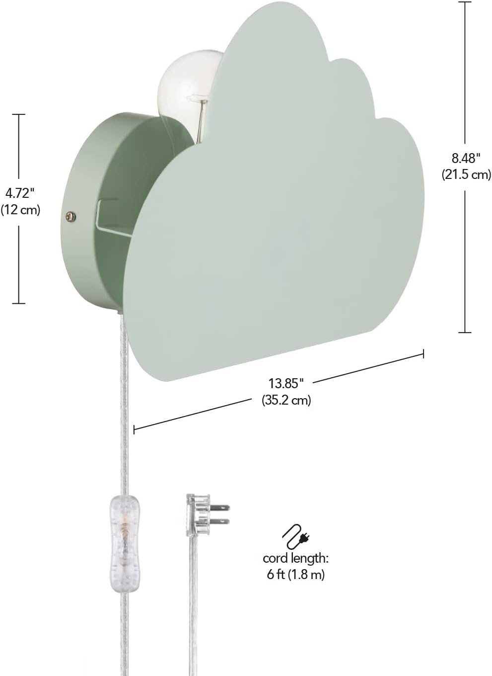 image:imageGlobe Electric Nimbus 1Light Floating Cloud Plugin Wall Sconce Matte Mint 6ft Clear Cord Inline OnOff Rocker Switch Bulb Not Included
