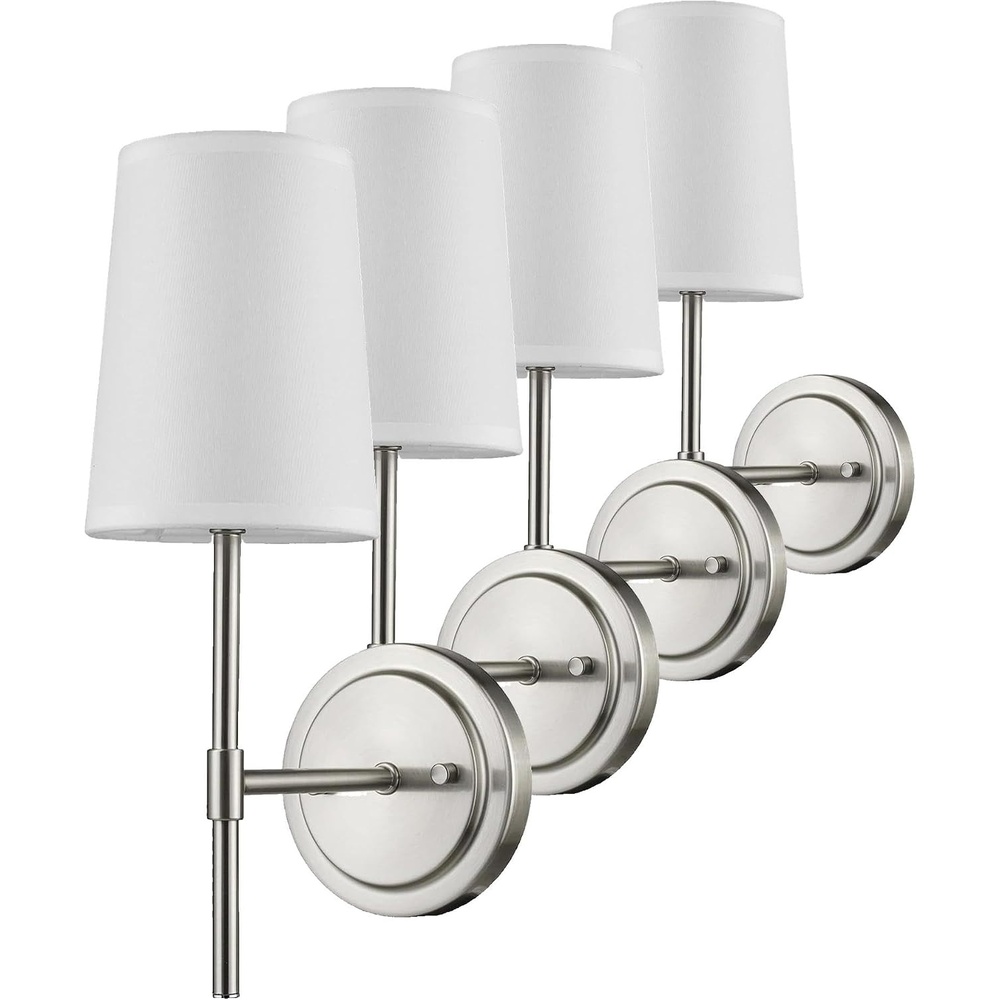 image:imageGLOBE Electric 51858 Clarissa 1Light Wall Sconce Brushed Nickel White Fabric Shade Bulb Not Included Pack of 4