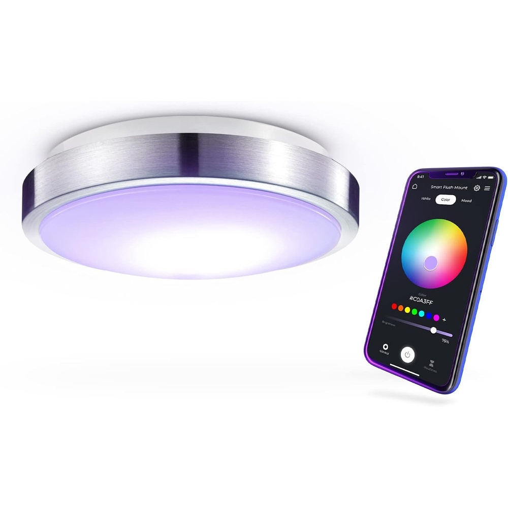 image:imageGlobe Electric 57503 WiFi Smart 4Light 28W LED Track Lighting Matte Black No Hub Required Voice Activated Multicolor Changing RGB Tunable White 2000K 5000K 1600 Lumen 50000 Hours 80 CRIBrushed Nickel